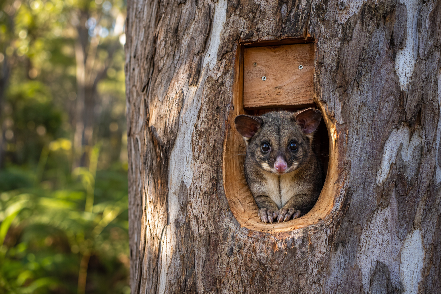 Ecologist-carved hollow in a SEQ tree as part of the Rivercity Hollow Habitat program